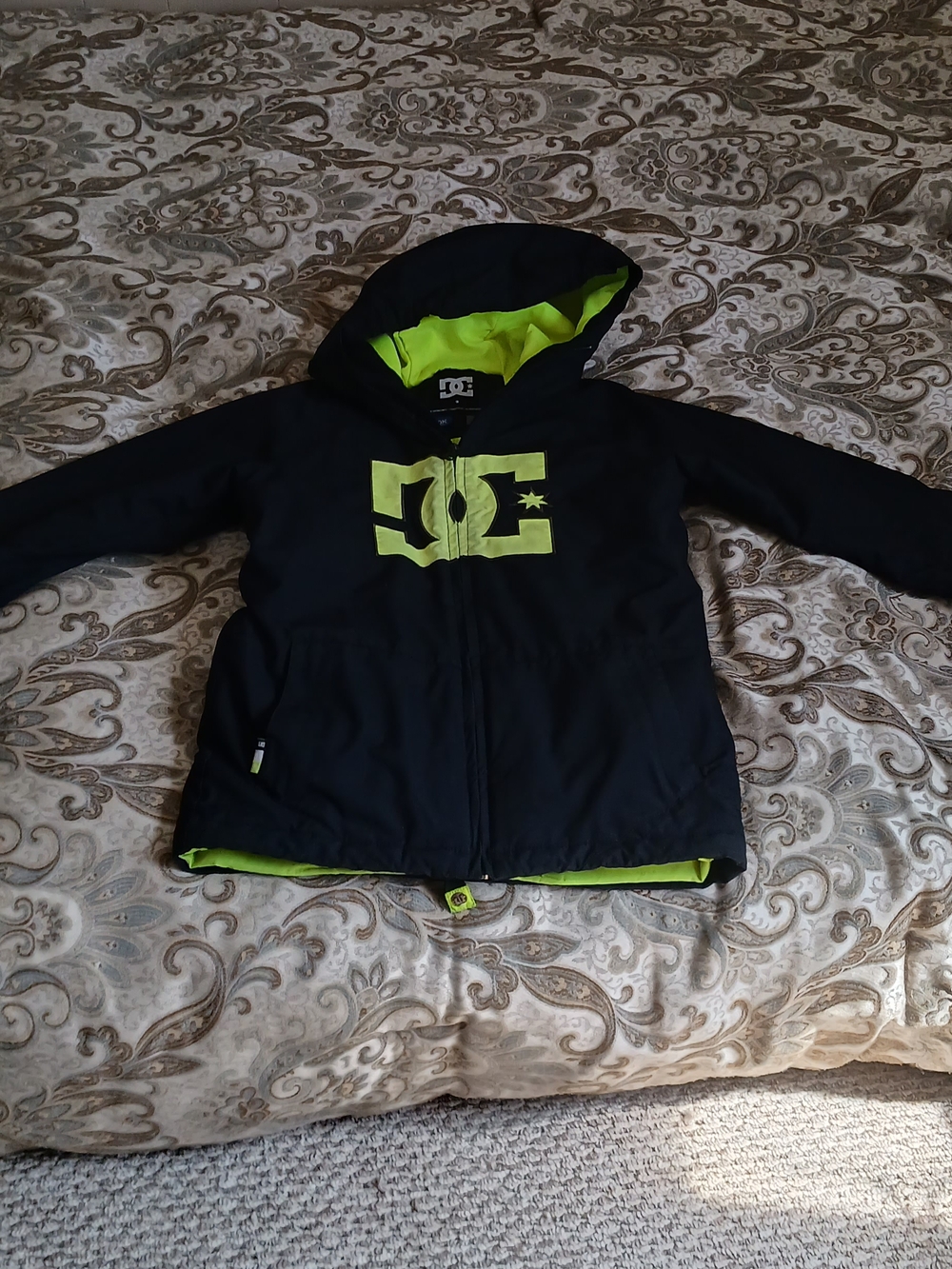 DC Kids Black Jacket with Neon Green Logo and Lining